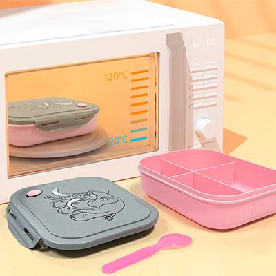 Cartoon-Elefantenmuster Kinder-Lunchbox mit Trinkflaschen-Set Lebensmittelqualität PP Bento-Box mit 4 Fächern Mikrowellengeeignet