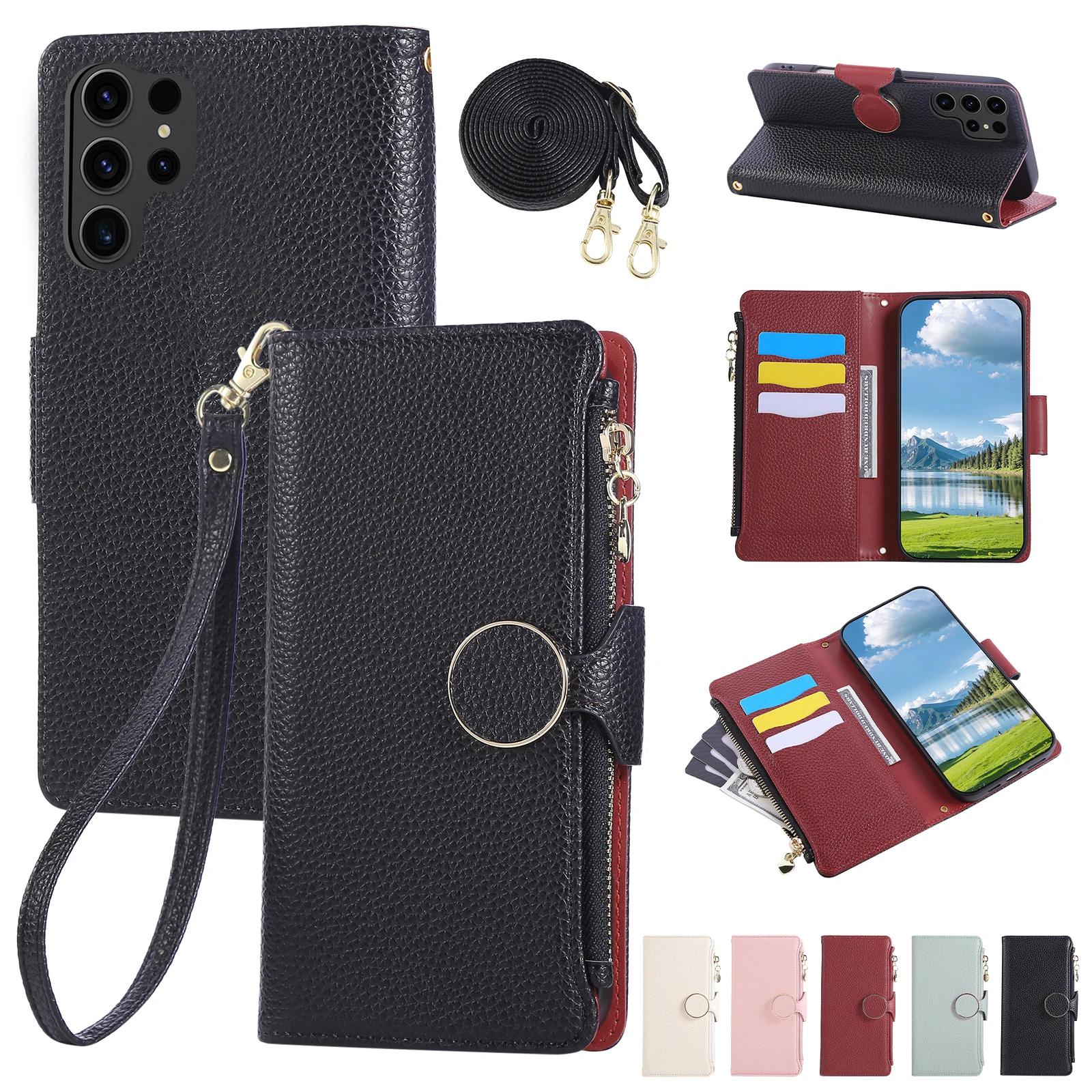 

Phone Case for Samsung Galaxy S25 Edge S25 S24 S23 S21 FE S22 S20 Plus Note 20 Ultra Crossbody Cover Leather Lanyard Wallet Galaxy S24