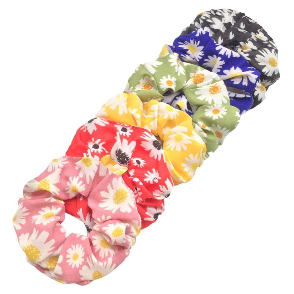 6 Stück/Los Haargummis Elastisches Band Damen Halter Gummiband Zubehör Chiffon Sonnenblume Gänseblümchen Blume Niedliche Kopfbedeckung