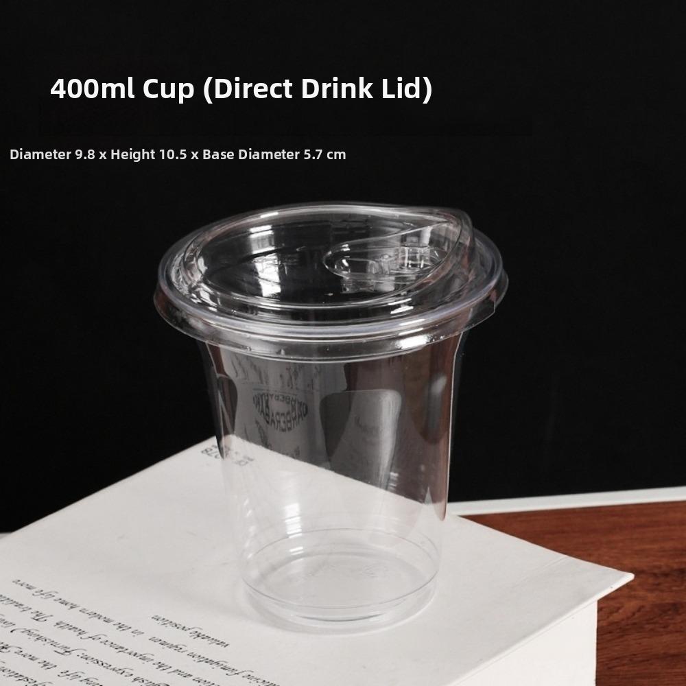 50pcs with Lids Clear Plastic Cups Leak-Proof Bubble Tea Cups New Juice Container Party Use