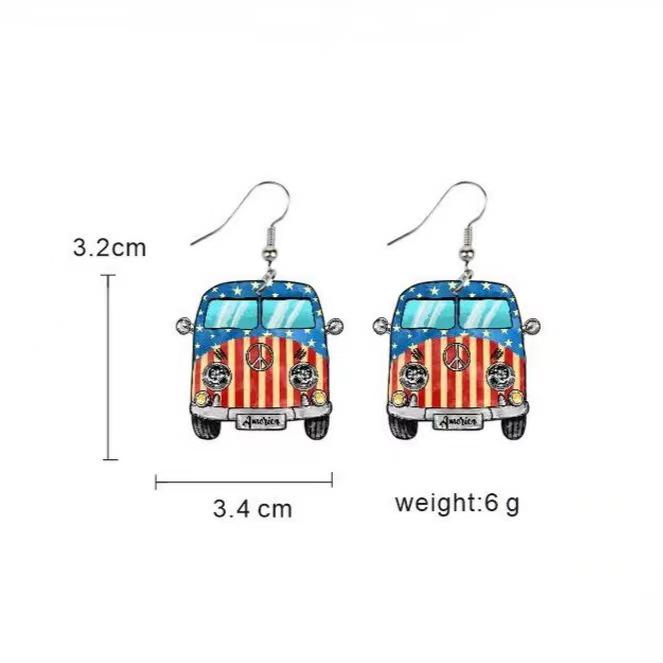 European Handmade USA Independence Day Earrings with Butterfly, Unicorn, Smiley Face, Star, and Woman Head Designs