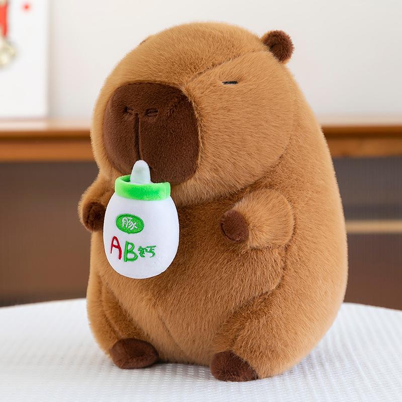 Cute Bottle Capybar Plush Toys Children's Meal Comfort Doll Bedroom Ornaments Mother and Baby Shop Gifts