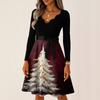 Women's Casual Fashion V Neck Long Sleeve Christmas Printed Party Vintage Long Dresses