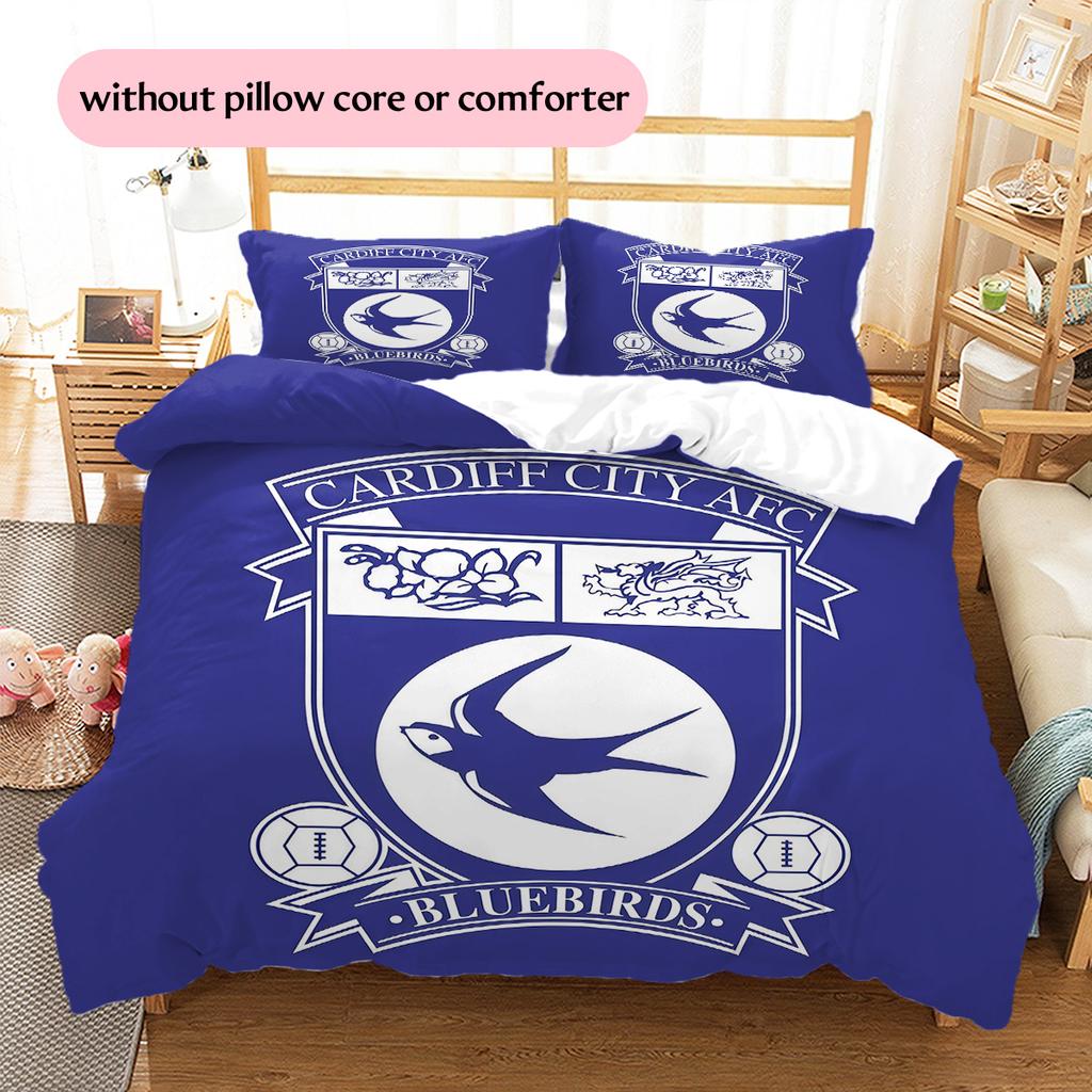 Cardiff City FC Pattern Bedding Quilt Set Home Decoration Gift (1 * Duvet Cover + 2 * Pillowcase Without Core)