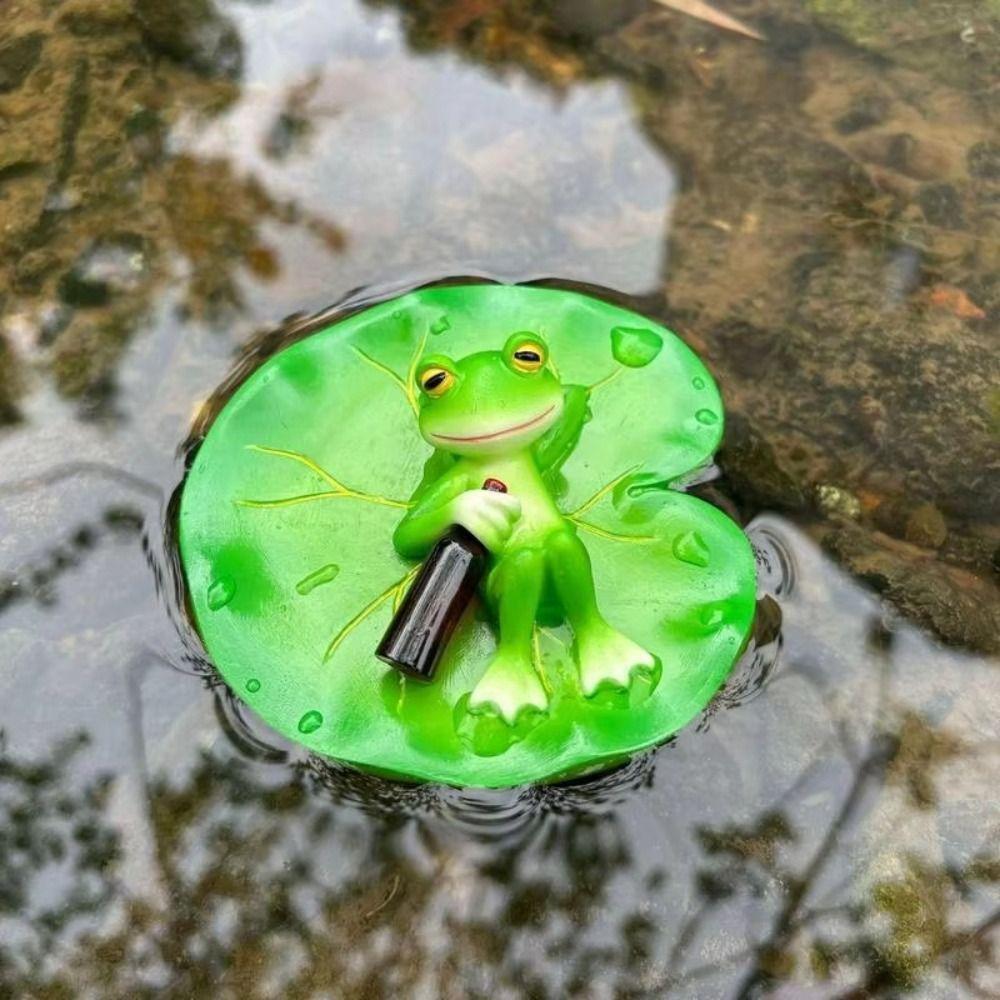 Cute Miniature Frogs Sculpture Creative Floating Frog Pond Ornament Fake Animal Decorations Yard