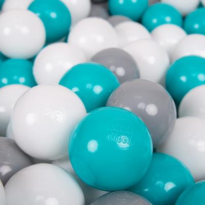 100 Balls 7cm/2.75in Soft Plastic Play Balls for Children Colourful Certified Made In Eu, Grey/white/turquoise