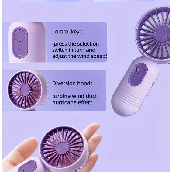 XIAOTREE Portable Fan USB Rechargeable 3-speed Handheld Fan for Men and Women Suitable for Office Outdoor Travel and Camping