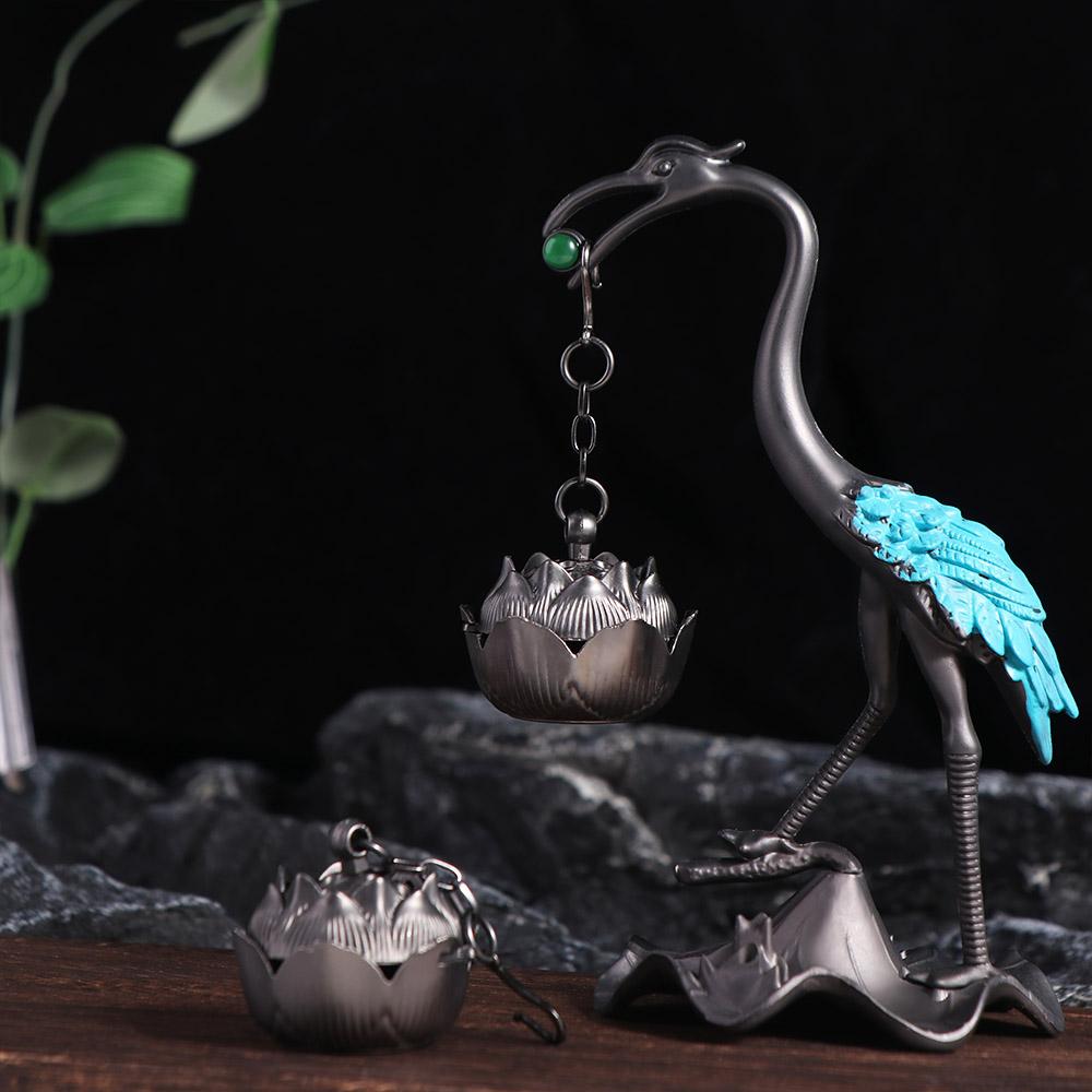 Zinc Zinc Alloy Craft Lotus Crane Hanging Furnace Handmade Antique Hanging Incense Tray Office