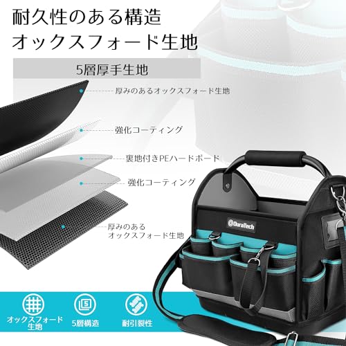 DURATECH Multifunctional Tool Bag, Tool Storage Bag, 900D Oxford Cloth with Adjustable Shoulder Strap and Steel Handle, Large Capacity, for Maintenanc