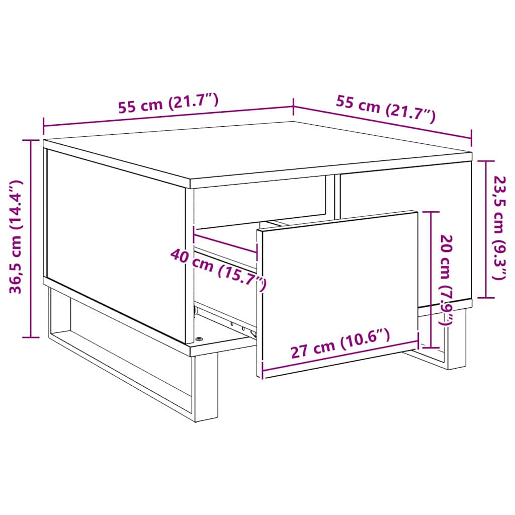 Coffee Table Black Oak Look 55 X 55 X 36.5 Cm Engineered Wood
