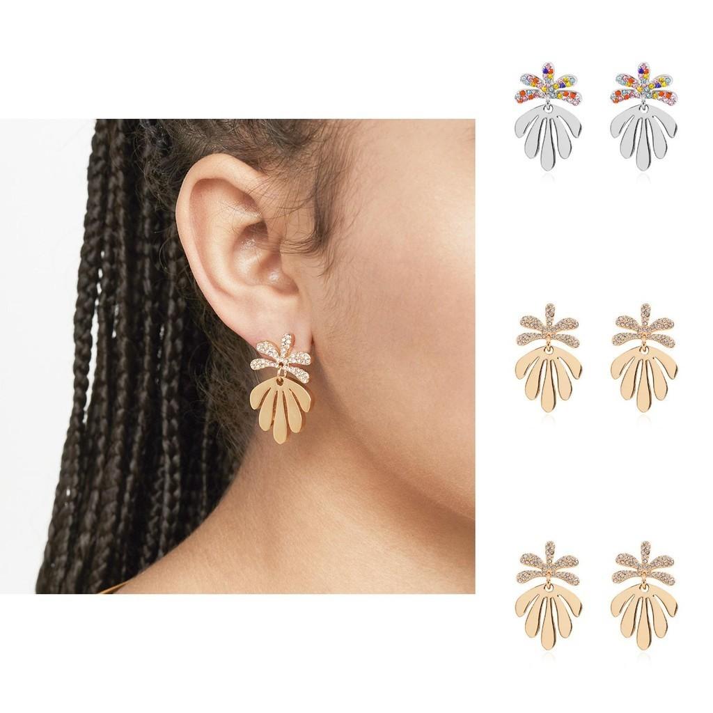 American European Dainty Style Leaf Earrings Gold And Silver Studs Alloy