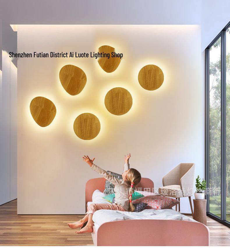 Nordic Japanese Solid Wood LED Wall Lamp for Bedroom, Living Room, or Hallway.