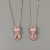 Korean Style Rose Gold-Plated Cat Pendant Necklace with Natural Pink Fluorite Crystal, Clavicle Chain Jewelry for Women