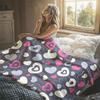 Grey Pink Heart Flannel Blanket Warm Soft Halloween Christmas Decorative Couch Warm Cozy All-Season Gift