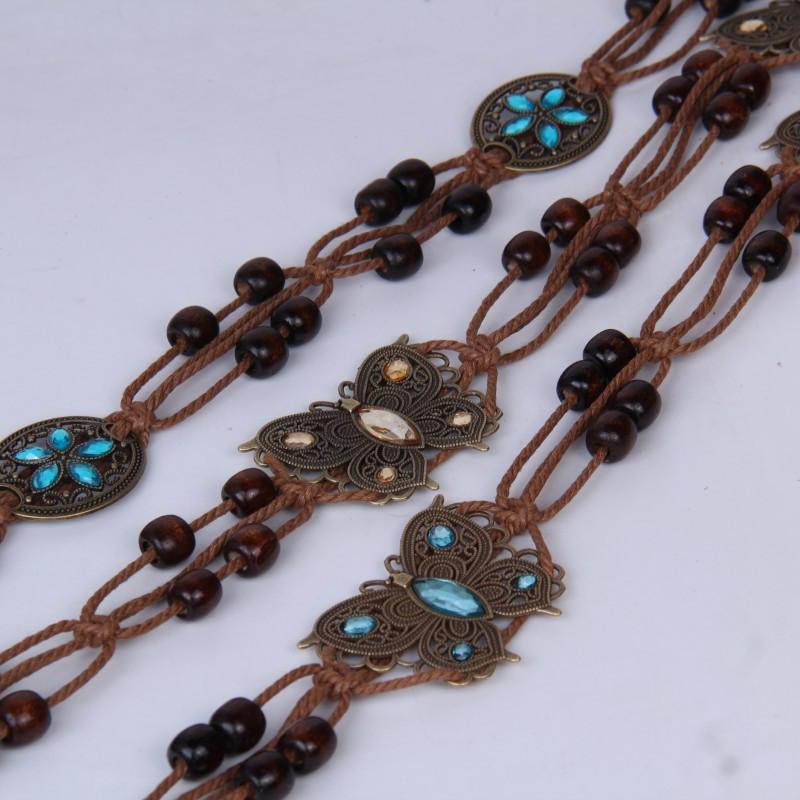Handwoven Belt Metal Butterfly Waist Chain Female Bohemian Rope Waist Chain Ethnic Decorative Belt