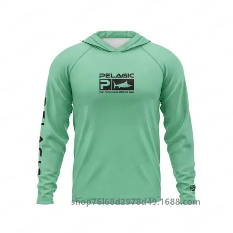 Mens UPF 50 Quick-Dry Fishing Shirt With Hood Long Sleeve Sun Protection Top Outdoor Angling Wear