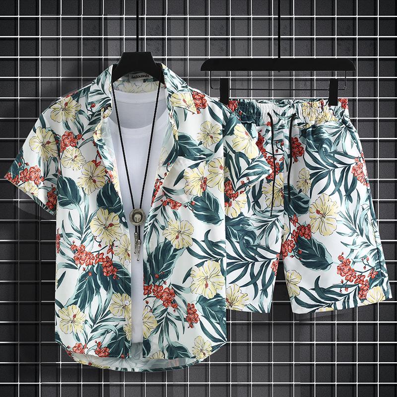 Versatile Men's Quick-Dry Shorts & Floral Shirt Set - Retro Hainan Island National Trend