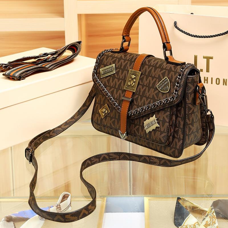 New Women's Bag Retro Badge Contrasting Color Small Square Bag Letter Printed Messenger Bag Women's Hand Bag Messenger Bag