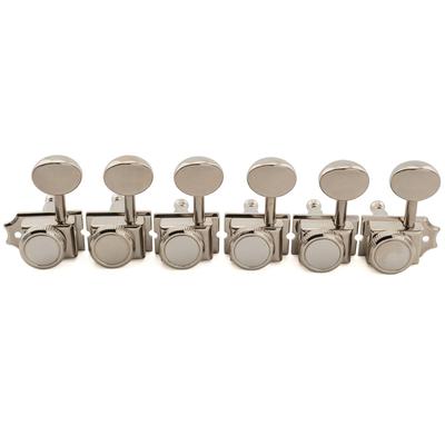 Musiclily Ultra R18T Gestaffelte Locking-Mechaniken Vintage Kluson Oval Nickel für Fender Squier E-Gitarren 6-in-Reihe Linkshänder Halbgeschlossene Mechaniken,