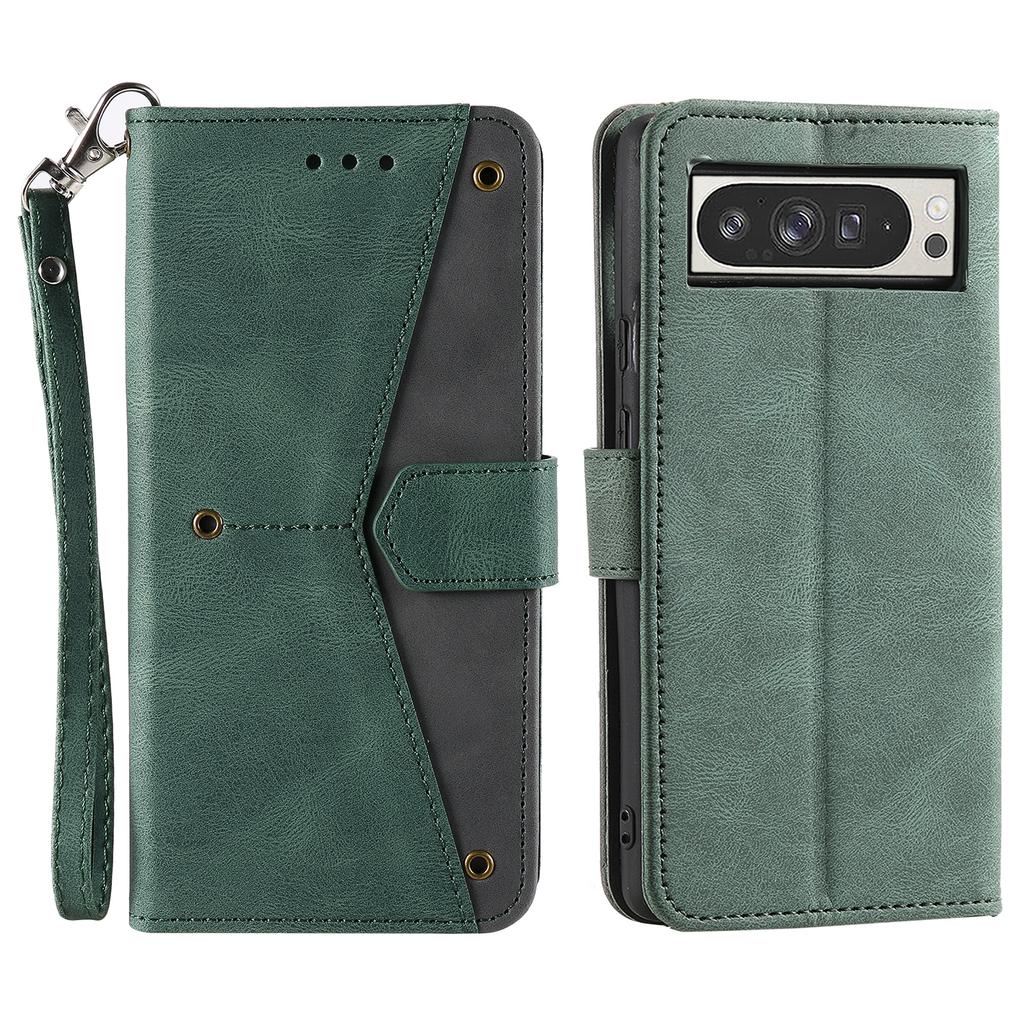 For Google Pixel 10 Pro XL Leather Case Splicing Stitching Wallet Phone Cover with Wrist Strap