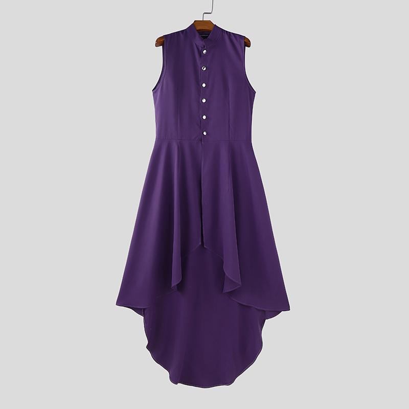 

INCERUN Мужские Топы-Жилеты Без Рукавов с Необычным Длинным Плиссированным Подолом и Воротником-Стойкой 4XL фиолетовый