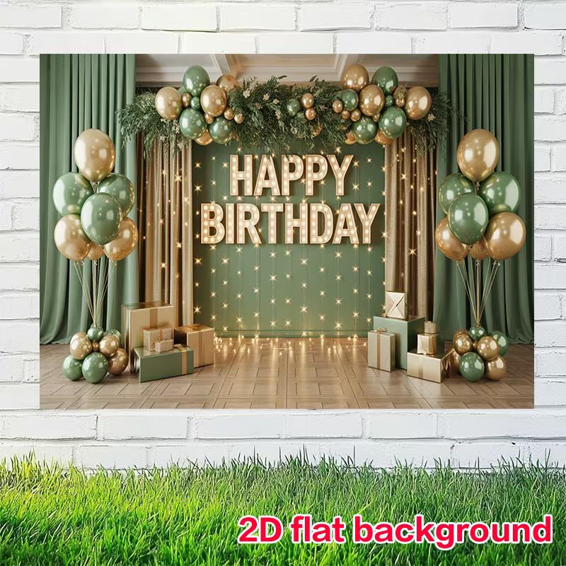 2D Sage Green Gold Birthday Backdrop for Men & Women Rustic Party Decor