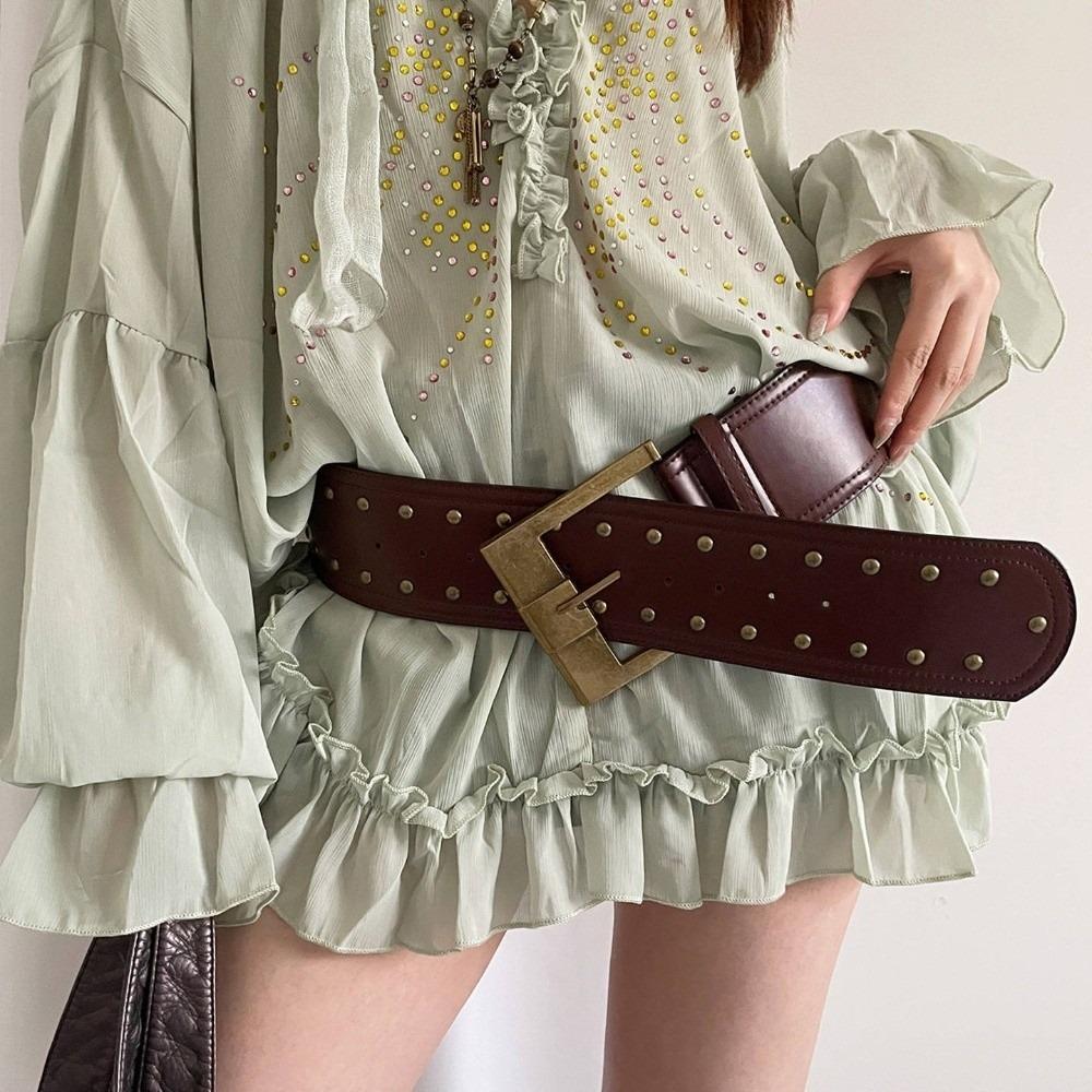 Heavy-Industrial Design Wide PU Leather Belt Plus Size Waist Cincher Belt  for Women
