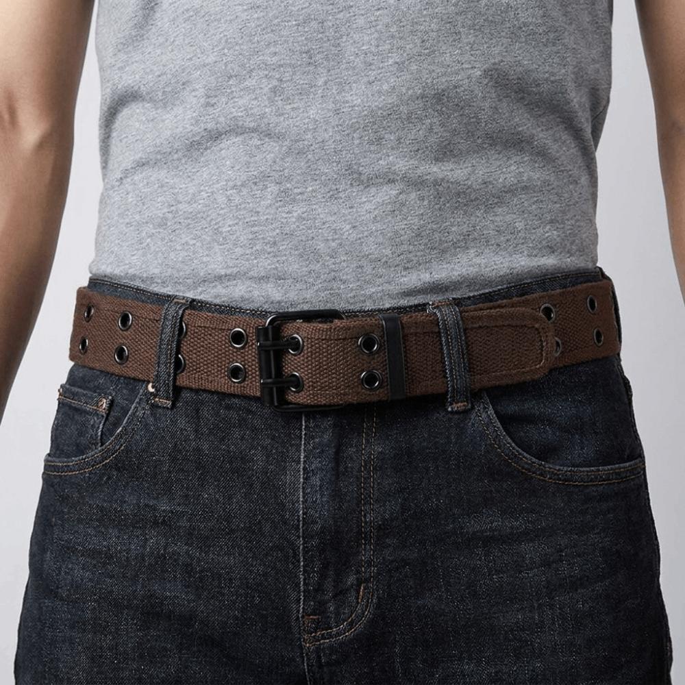 Metal Buckle Canvas Waist Belt Double Row Double Row Buckle Belt Outdoor Men's Belt Leisure Wear