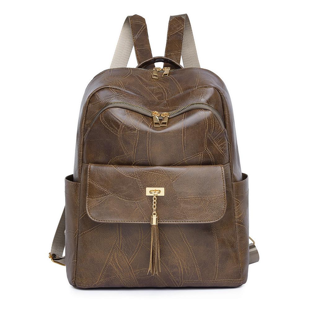Schoolbag Simple Texture Pu Soft Leather Backpack Women's 1011 Fashion Schoolbag Retro Fringed Versatile Backpack High Quality