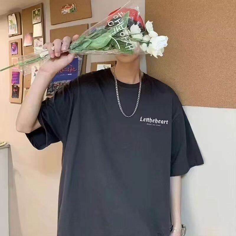 

Футболка с короткими рукавами для мужчин, летняя новая корейская версия, модная брендовая футболка, свободная и универсальная, круглая горловина, рукава до локтя, простой мужской топ 3XL