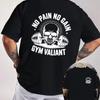 KEIN SCHMERZ KEIN GEWINN Vintage Fitnessstudio Motorrad Doppelseitiger Aufdruck T-Shirt Herren Sommer Kurzarm O-Ausschnitt Lässige Oberteile