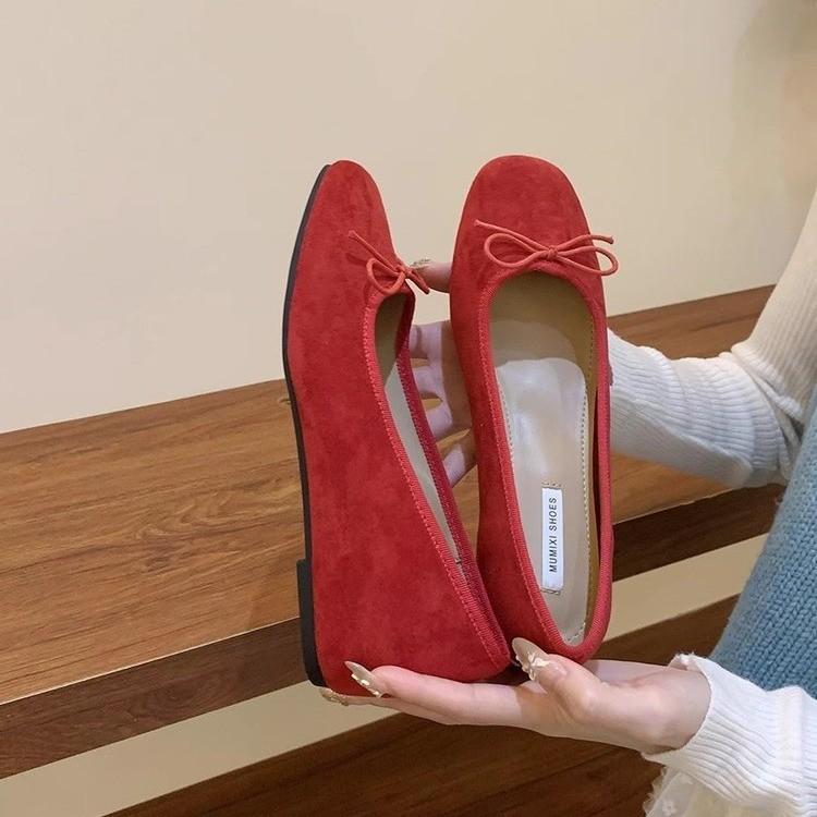 Retro Bow Single Shoes Female 2025 New Summer Within The High Female Shoes Red Ballet Flat Shoes Zapatos De Mujer
