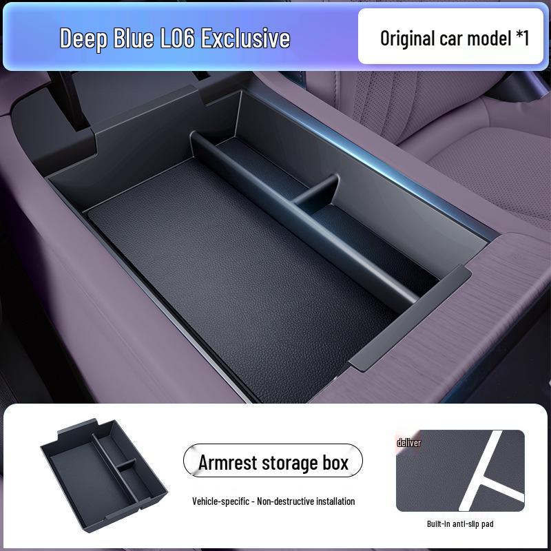 Dark Blue L06 Center Console Storage Box - Car Interior Armrest Modification Accessory