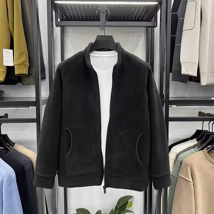 Men s Plus Size Stand Collar Fleece Jacket - 2025 Autumn/Winter Style L чёрный