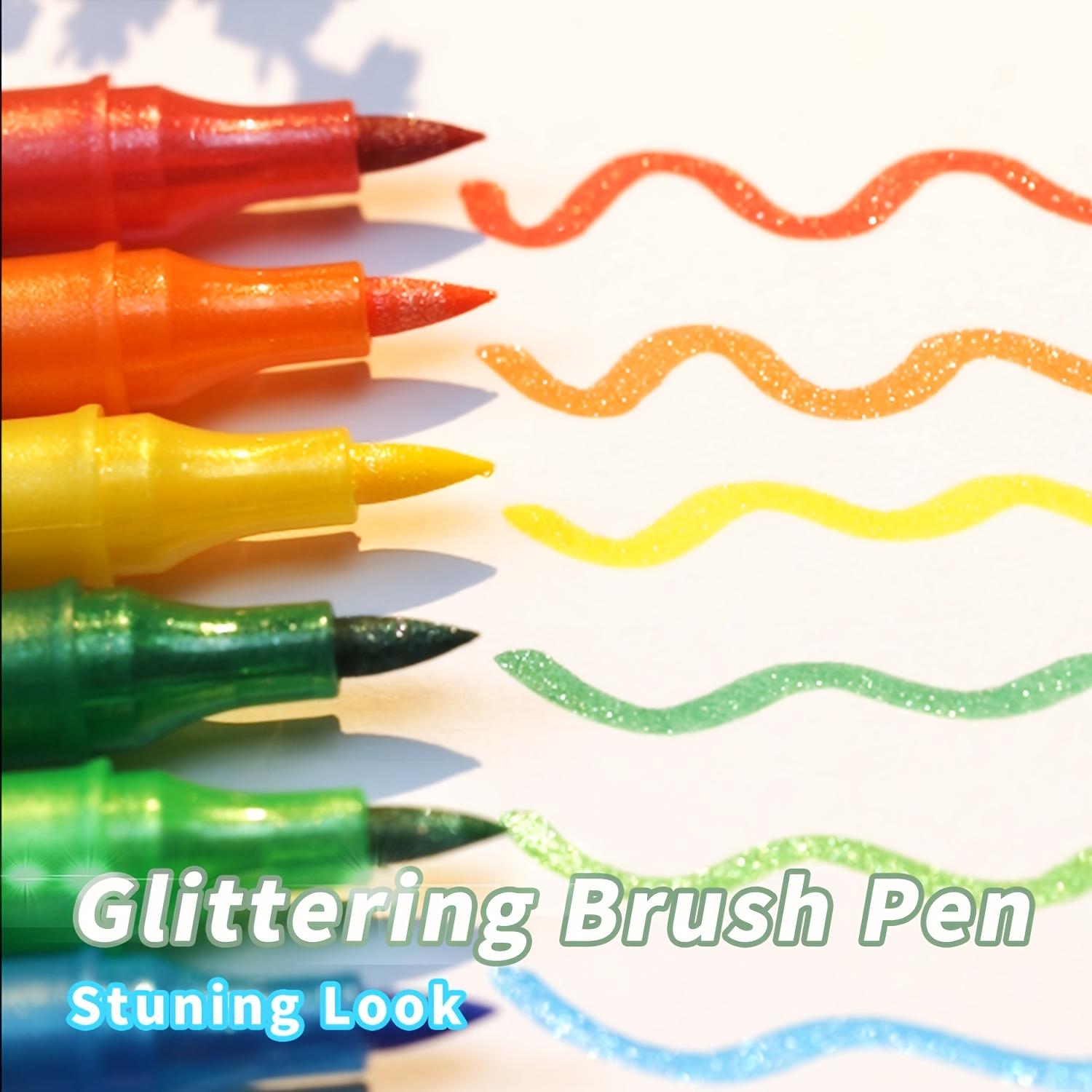 

Двусторонние блестящие ручки с быстросохнущими чернилами, похожими на клей - Тонкий наконечник от кончика до основания для скрапбукинга, изготовления открыток, ведения дневника, рисования 6pcs thick rod разноцветный