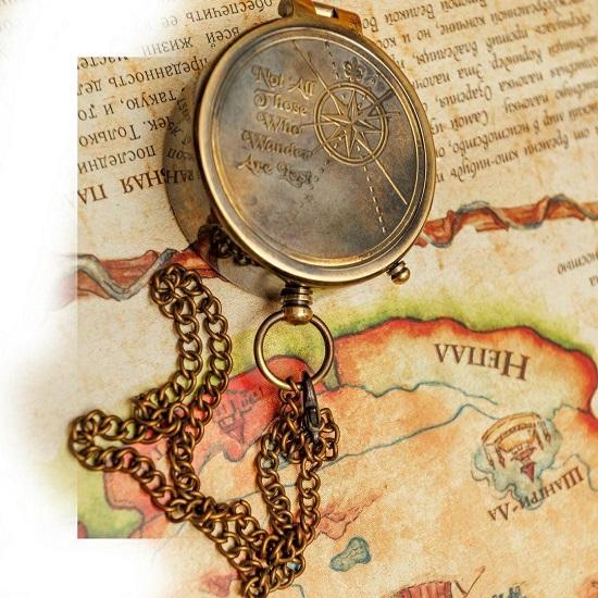 Brass Pocket Compass with Leather Case Engravable Nautical Gift