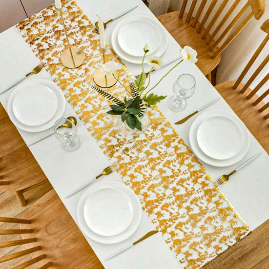 1/4/10Pcs Golden Mesh Table Runner Easy To Clean Metallic Foil Placemats Wedding Party Holiday Dining Table Decor