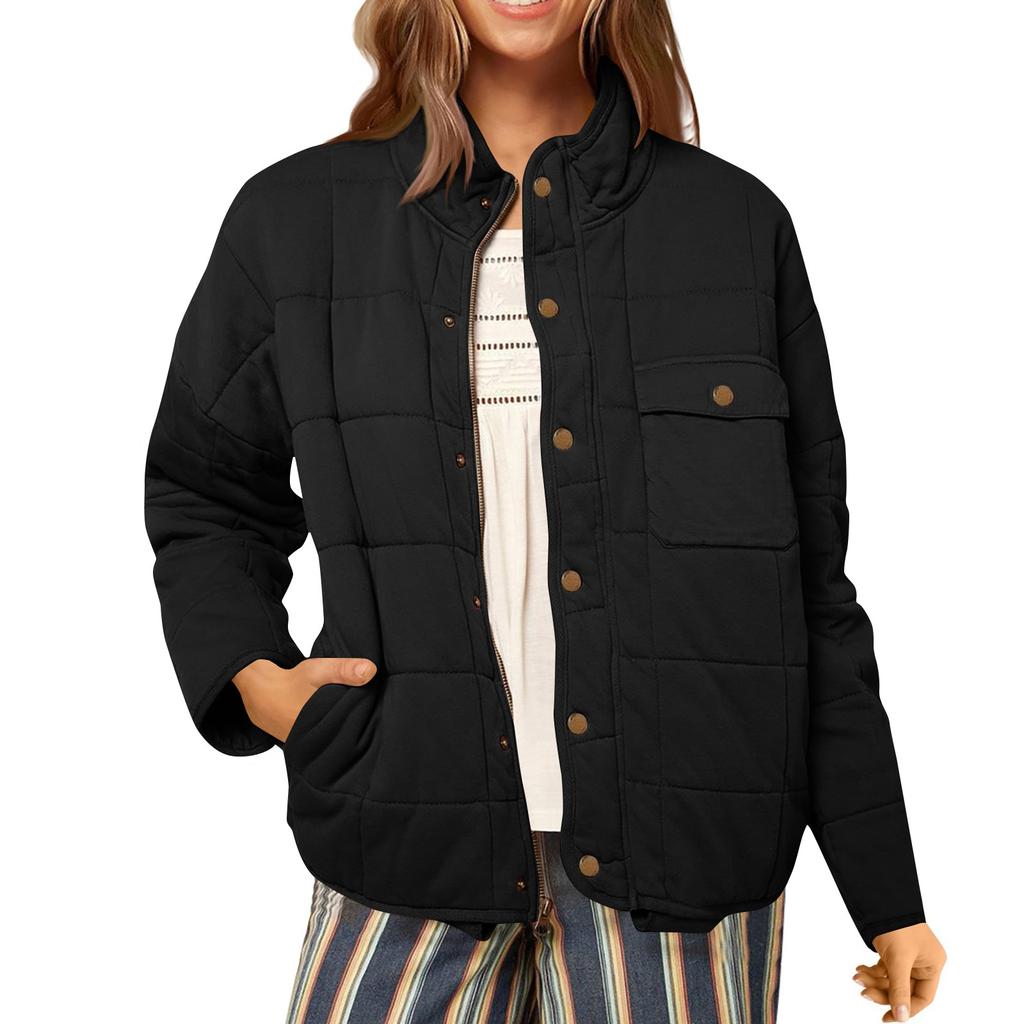 Women's Fashion Light Jacket Stand Collar Multicolor Zipper Button Coat