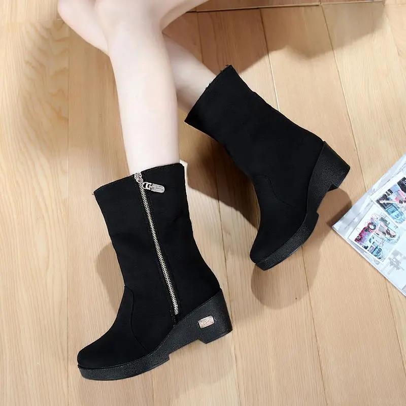 Winter Cloth Shoes, Wedges and Velvet Warm Cotton Shoes, Snow Boots, Short Boots, Women's Thickened Short-tube Women's Boots