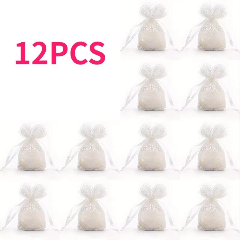 

12pcs Elegant White Lace Gift Bags Drawstring Lace Floral Organizer Pouches for Jewelry Necklaces Bracelets Wedding Party Favors 14x10CM