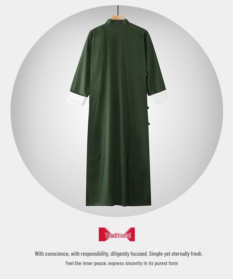 Cotton-Linen Chinese Style Men's Long Gown & Jacket for Tea Ceremony and Performance