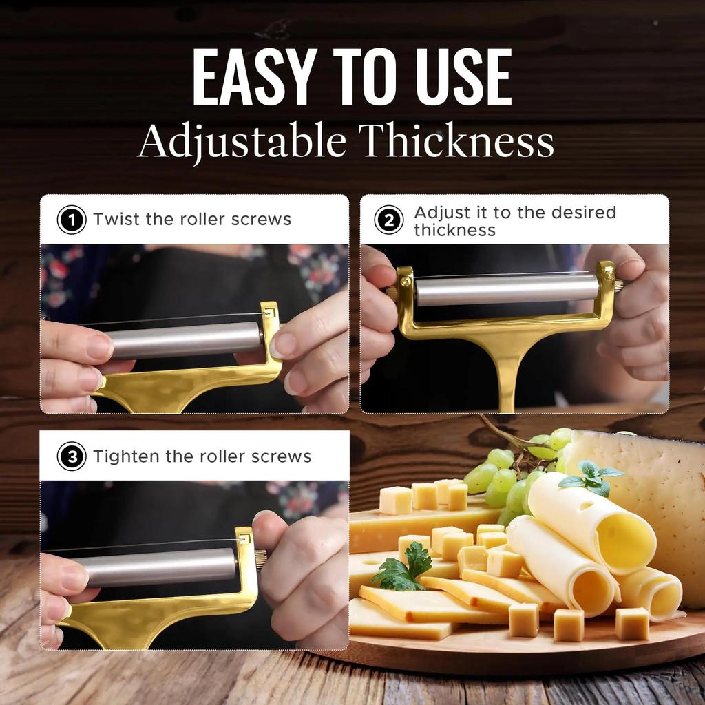 Cheese Slicer Adjustable Thickness Cheese Butter Cutter with Wire for Soft and Semi-Hard Cheeses Kitchen Gadgets 6