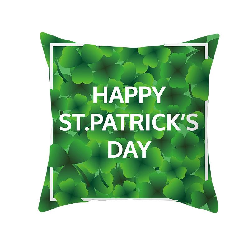 Home St. Patrick's Day Green Peach Velvet Cushion Cover National Day Four-Leaf Clover Cushion Cover