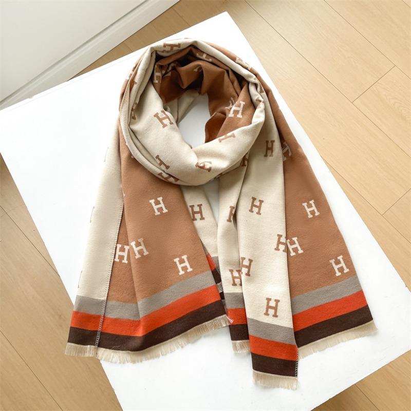 Scarf women's high-end sense versatile warm imitation cashmere shawl winter simple casual style letter business scarf dual-purpose