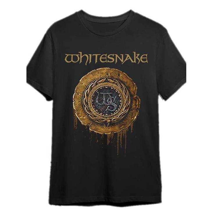 Whitesnake 1987 Logo Men s Vintage T-Shirt - Collectible Tee with Golden Badge Emblem, Relaxed Fit Crewneck, Iconic Snake Logo Design (Black), Casual S чёрный