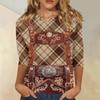 Women Casual Three Quarter Sleeve Oktoberfest Print Round Neck Top Fashion Loose Fit Lightweight Pullover Shirt for Autumn