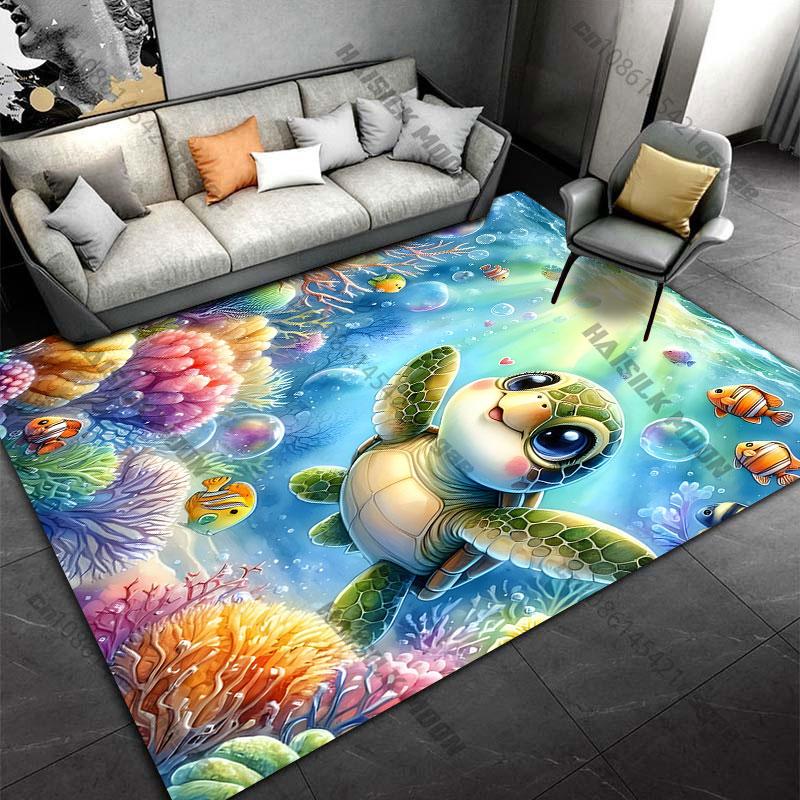 Joyful Underwater Turtle Adventure Carpet Yoga Living Room Room Decor Children's Crawling Mat Doormat Area Rug Games Mat