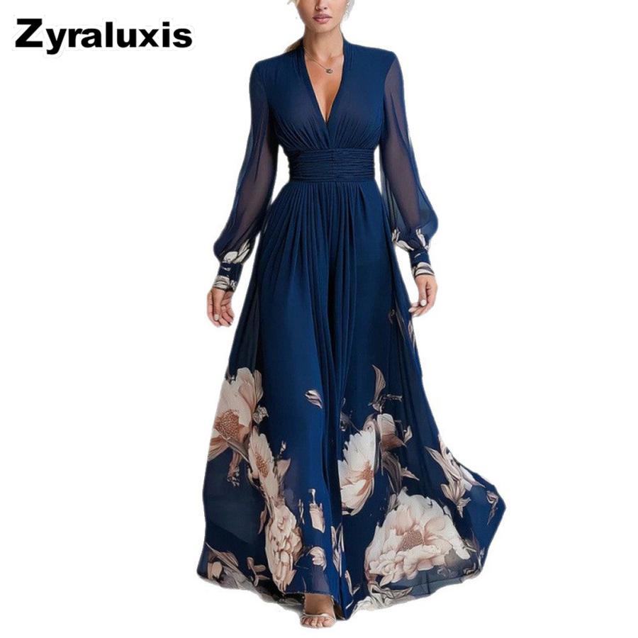 Abito a Maglia Lunga Patchwork Floreale Slim Fit Francese Gonna Maxi Stampata Versatile per Donna