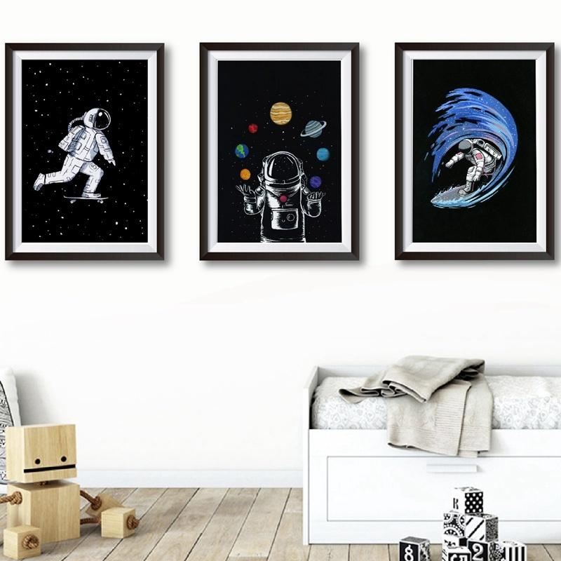Space Astronaut Boy Kids Posters and Prints Wall Pictures Outer Space Galaxy Boys Wall Art Canvas Painting Kids Room Decoration No Frame
