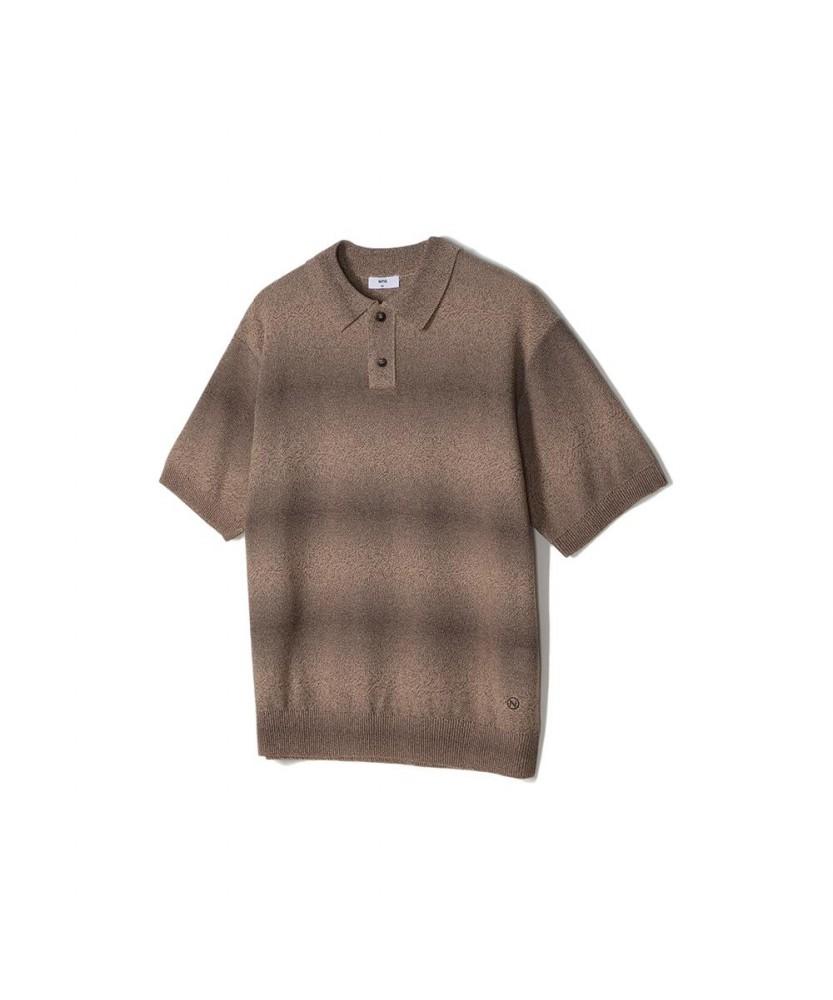 NOTIG Cotton Blend Space Dyed Collared Knit Brown_Oks3Swts101W1